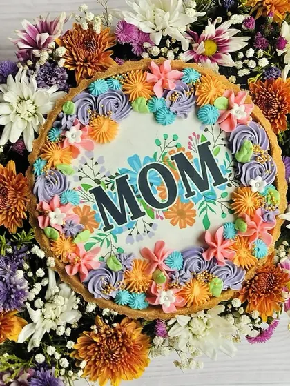 This view of the Mother's Day Chocolate Tart Hamper includes the "Happy Mother's Day" topper, showing all the elements that make this gift special.