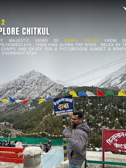 Day 2 is all about exploring Chitkul. Enjoy majestic views of the Baspa Valley, hike along the river, and end the day with a sunset bonfire.