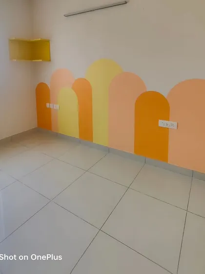 Another perspective of the arch mural, showing how it looks from different angles in the room.