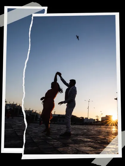 A beautiful silhouette of a couple dancing against the sunset at the harbor. These romantic, scenic shots are a wonderful way to conclude a photo session.