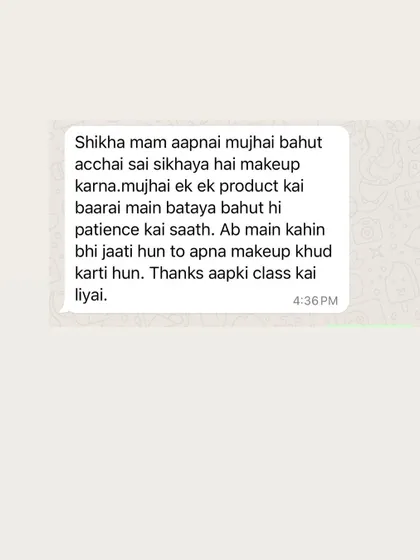 A student shares in Hindi how I taught her well and with a lot of patience. Now she can do her own makeup whenever she goes out.