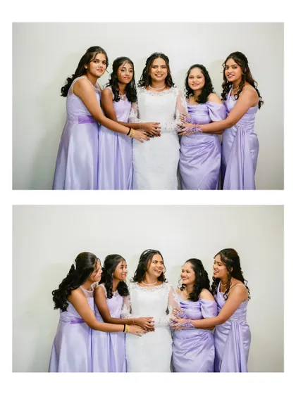 The bride with her bridesmaids. I coordinated the hair and makeup to ensure everyone looked cohesive and beautiful, with the bride as the shining star.