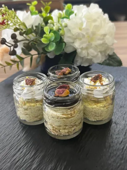 This dessert deserves to be in the Hall of Fame. Our Pistachio Kunafa dessert jars are inspired by the viral Dubai chocolate, with layers of creamy pistachio and crunchy kunafa.