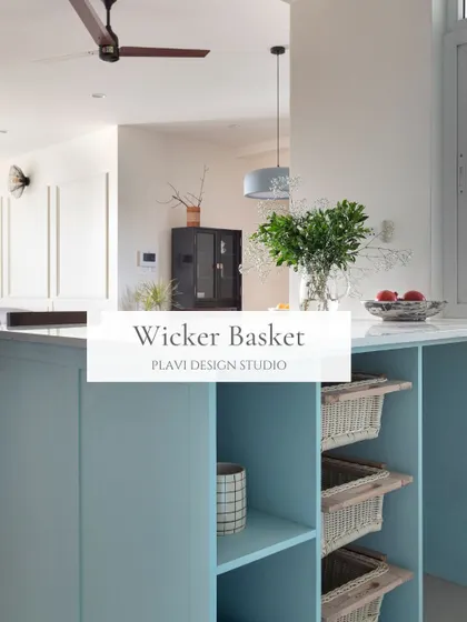 Wicker baskets integrated into a kitchen island are not just for storage. They add a layer of natural texture that contributes to a warm, earthy, and relaxed aesthetic.