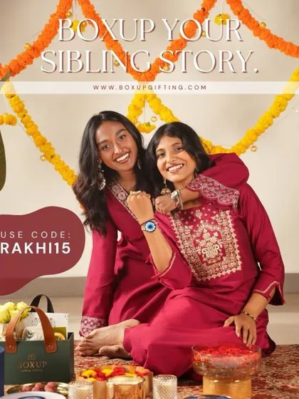 Box up your sibling story. This image captures the fun and love between two sisters celebrating Rakhi, because this bond is just as special.