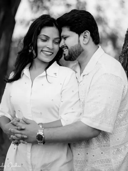 The simple joy of being together. This black and white portrait of Nutan and Shubham showcases their natural and easy chemistry.