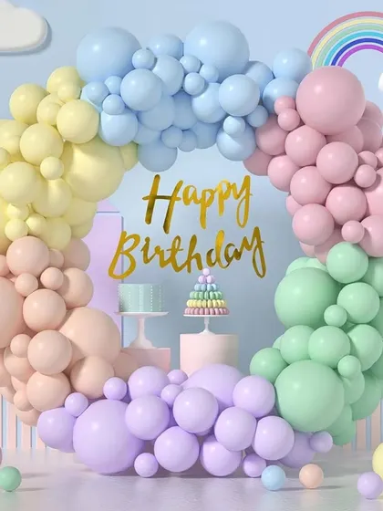 I can create any color combination you want. This is a full balloon ring in a beautiful pastel rainbow theme, perfect for a cheerful and dreamy birthday party for any age.