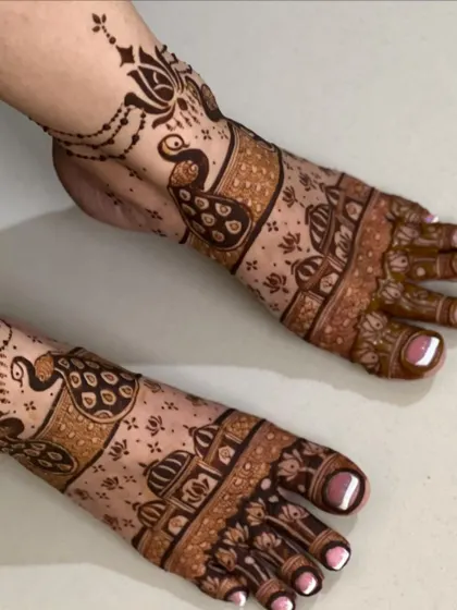 Another angle of the modern foot design with peacocks and domes, showing its stylish appeal.