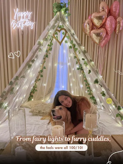 From fairy lights to furry cuddles, the feels were 100/10! We love that our birthday cabana setups are pet-friendly, because celebrations are for the whole family.