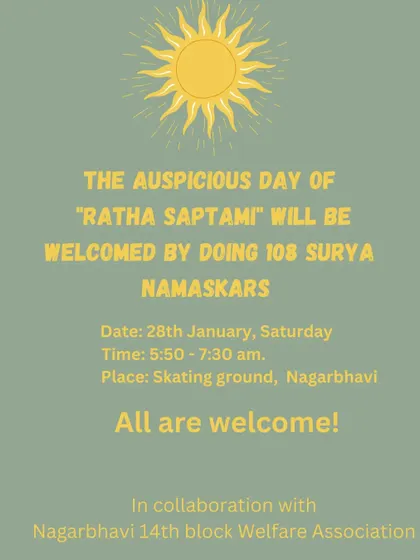 A gentle reminder for our Ratha Saptami special. We offered both in-person and online options so everyone could join in for the 108 Surya Namaskaras.