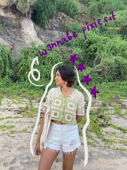 My wannabe pixie cut era, with some purple star doodles for a magical touch.
