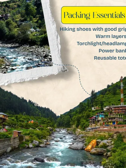 Packing essentials for your Jibhi trip. We provide a checklist so you're fully prepared for hiking, cold weather, and everything in between.