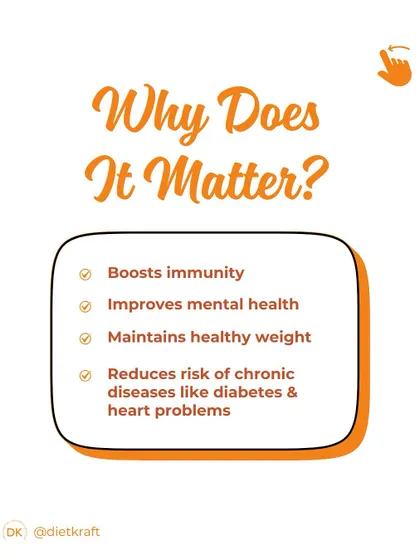 Why does a balanced plate matter? It boosts immunity, improves mental health, helps maintain a healthy weight, and reduces the risk of chronic diseases.