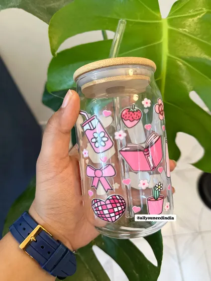 A close-up of the coquette-style pink aesthetic sipper, perfect for those who love all things cute.