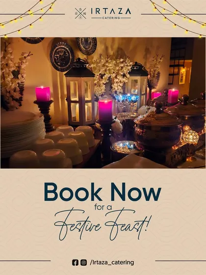 A festive Diwali party setup, complete with lanterns, bright pink candles, and decorative elements. This is a perfect example of my themed catering for special occasions.