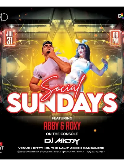 Performing at 'Social Sundays' at Kitty Ko, a well-known club. This poster highlights my regular appearances at popular and trendy venues.