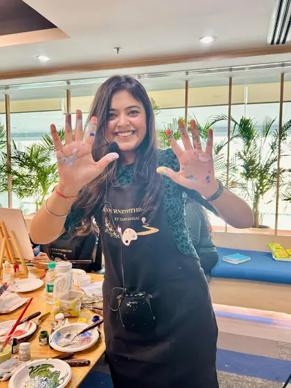Getting my hands messy is part of the fun! This is the aftermath of a great painting session, and I wouldn't have it any other way.