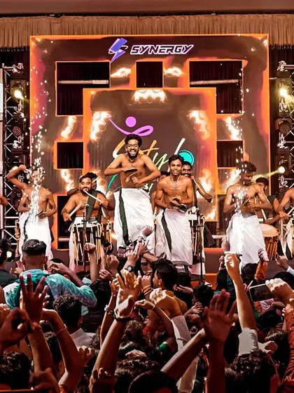 We live for moments like this. On stage, under the lights, with the crowd's energy matching our own. This is the high-voltage atmosphere we bring to college fests and large-scale events.
