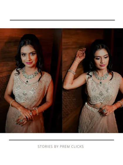 A stylish diptych of the bride-to-be, showcasing her elegant engagement outfit and confident poses.