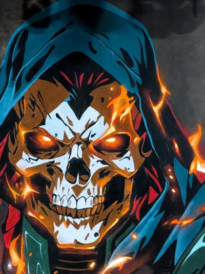 I painted this flaming skull mural in a lounge in Bahrain. The goal was to create something intense and eye-catching that would glow under the lounge lighting.