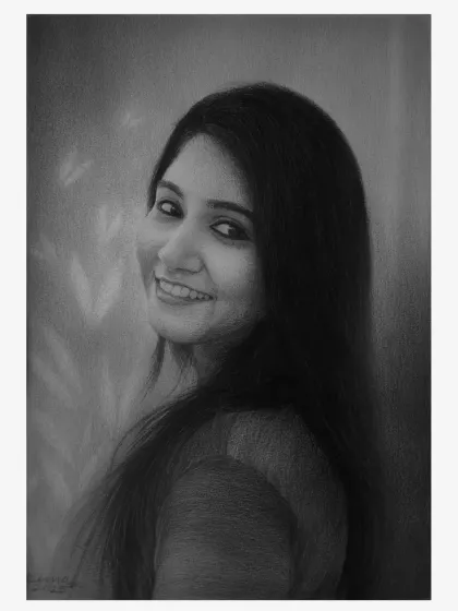An A4 commissioned portrait with a soft, glowing background, capturing a warm and friendly smile.