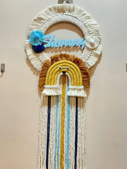 This personalized nameplate for Shvaan shows how I can adjust the colors to create a completely different look. The blue and yellow tones are perfect for a little boy's room.