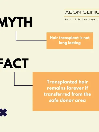 Myth: Hair transplant is not long-lasting. Fact: Hair transplanted from the safe donor area (the back and sides of the head) is genetically resistant to balding and will remain permanently.