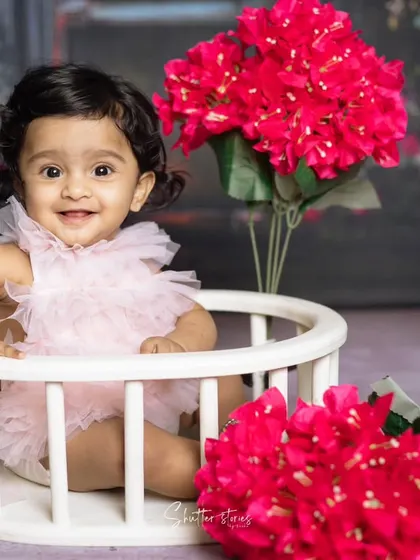 Another joyful shot from the pink floral milestone session.