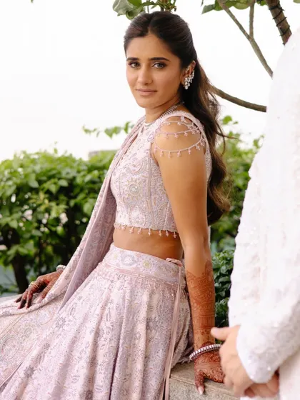 A candid moment that looks like it's from a movie. The soft lighting and pastel colors create a truly dreamy and romantic feel.