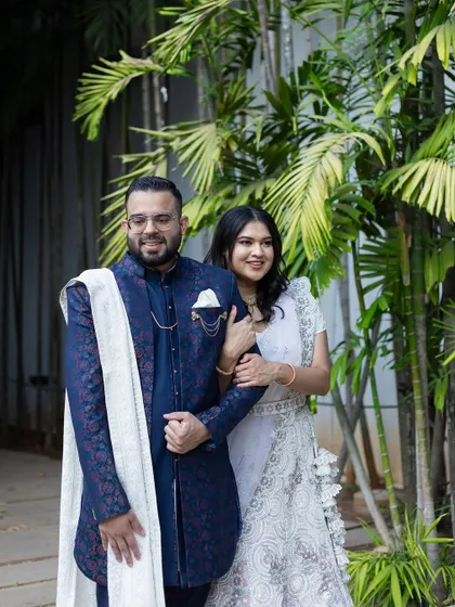 A beautiful portrait of the couple. Her soft glam makeup is designed to look stunning both in person and in photographs.