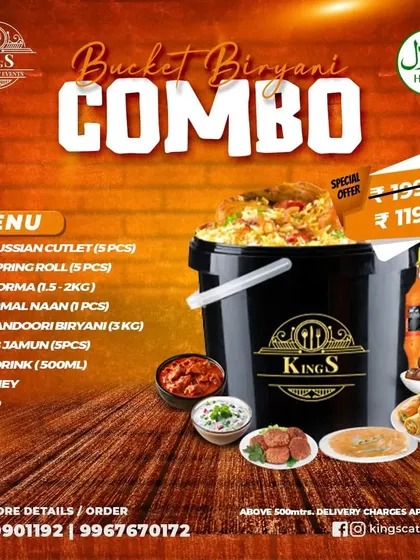 Here is another one of our popular combos. It comes with Chicken Russian Cutlets, Spring Rolls, a rich Chicken Korma, Sheermal Naan, and 3kg of our flavorful Chicken Tandoori Biryani. Everything you need for a party.