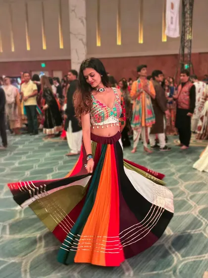 A perfect twirl in my colorful Navratri outfit. The movement and energy of Garba are absolutely infectious.