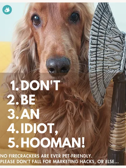 The punchline: No firecrackers are ever pet-friendly. Don't be an idiot, hooman. Please don't fall for marketing gimmicks.