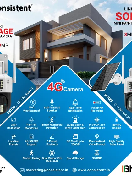 We offer advanced security for remote locations with our Smart Linkage and Solar Pan-Tilt cameras. These 4G SIM-enabled cameras provide dual-lens coverage, run on battery backup with a high-quality solar panel, and are IP65 weatherproof, making them perfect for farms, construction sites, or areas without power.