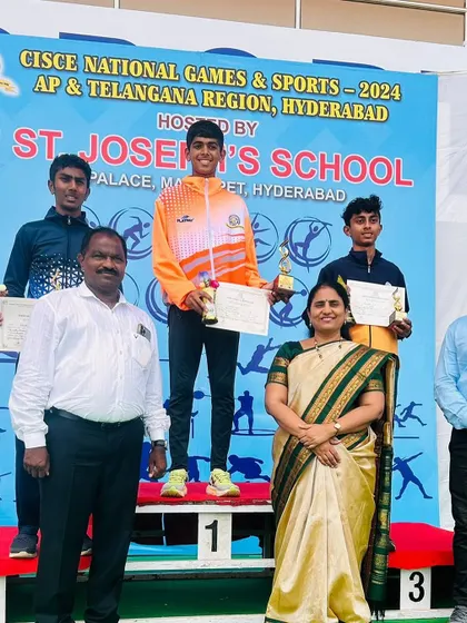 On top of the podium at the CISCE National Games in Hyderabad. Our athlete secured first place, representing the region with pride.