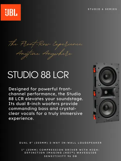 This is the JBL Studio 88 LCR, an in-wall loudspeaker designed for powerful front-channel performance. Its dual 8-inch woofers provide commanding bass and crystal-clear vocals for a truly immersive, yet invisible, home theater experience.