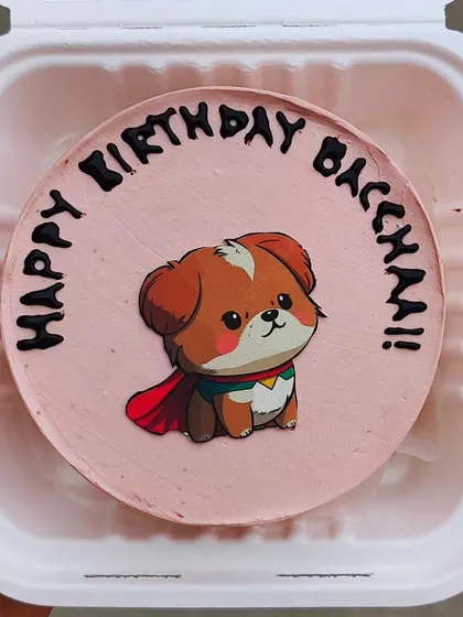 A super cute bento cake with a superhero puppy. This little guy is ready to save the day and celebrate a birthday.