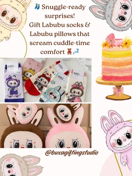 For a cozy touch, I can add themed items like these Labubu socks and pillows to any hamper.