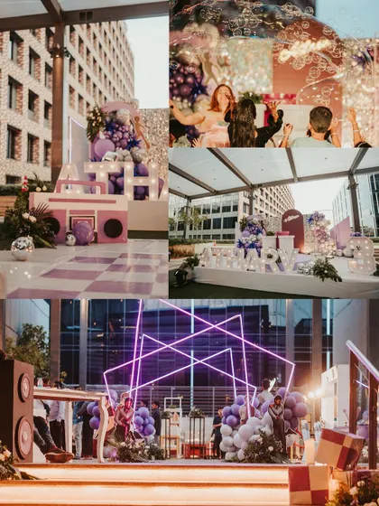 A vibrant and energetic "Dance Bash" with a retro theme. We used neon lights, disco balls, and cutouts of famous dancers to create a party-ready atmosphere.