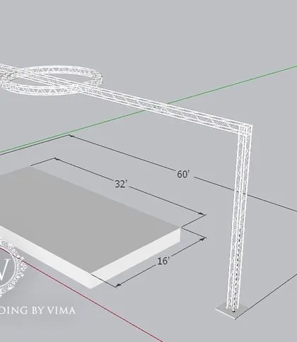 The design process for a traditional half-saree function stage. We start with concept art and 3D models to plan the layout, colors, and intricate details before our team begins production.