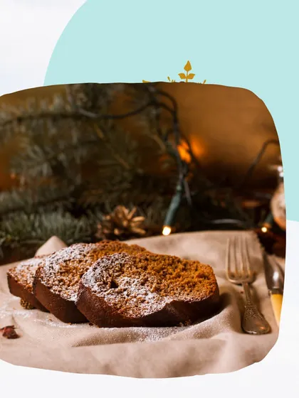 Slices of my gingerbread-spiced cake, lightly dusted with powdered sugar. This cake offers a different festive flavor profile, full of warm spices that are perfect for a cozy winter evening.