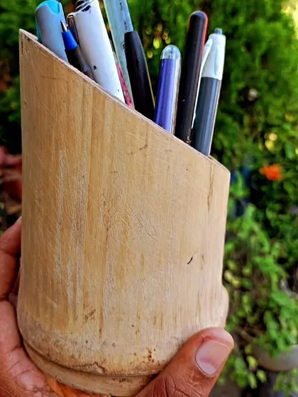 This handcrafted bamboo pen stand is a perfect addition to any eco-friendly office setup. We can supply these in bulk for corporate needs, helping to organize workspaces sustainably.