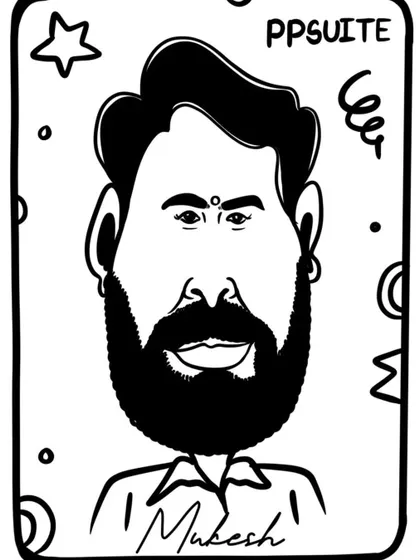 A digital caricature created for an event in Surat, Gujarat. The black and white digital style offers a bold, graphic look.