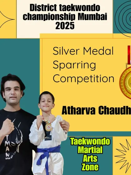 Atharva Chaudhry with his silver medal in sparring. His fighting spirit and performance in the ring were outstanding.