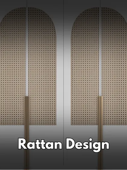 Rattan or cane webbing is a great way to add a natural, bohemian touch to your furniture. Here, it's used on wardrobe doors to create a light and airy feel.