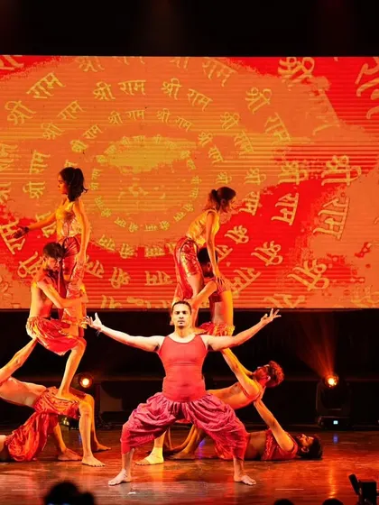 The final, powerful pose of our Hanuman-inspired contemporary piece, with me at the forefront of the formation.