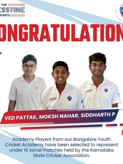 Proud moment for our Bangalore Youth Cricket Academy. Congratulations to Ved, Moksh, and Siddharth for their selection in the Under-16 zonal matches.