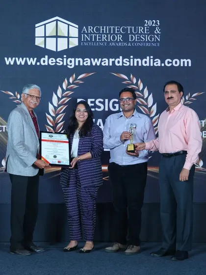 On stage receiving our award. Being acknowledged by the design community is incredibly gratifying and reinforces our mission to create spaces with soul and purpose. We are so grateful for the opportunity and the honor.