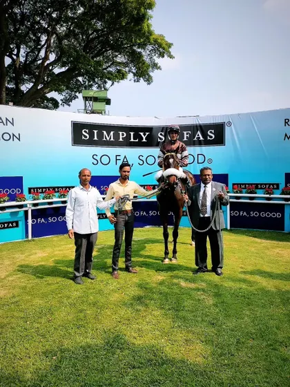 The Whisper Quietly, with jockey Y.S. Srinath, after winning The Leading Stud Cup.