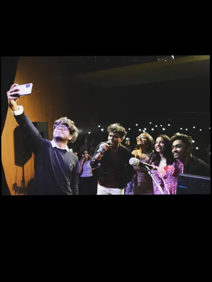 A selfie from the stage with the band and the audience. Love capturing these memories.